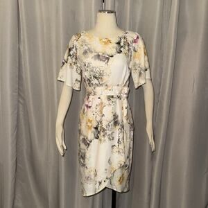 Closet London Floral Faux Wrap Midi Dress Watercolor Asymmetrical Tulip Hem